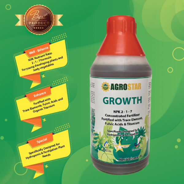 AGROSTAR Hydroponic & Fertigation Concentrated Fertilizer Series for all stages of plant needs - GROWTH, BLOOM, NOURISH (3 X 1L) Pack) - Image 3