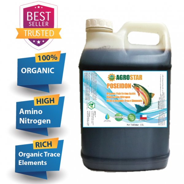 AGROSTAR - POSEIDON -  Organic Fish Amino Acids Liquid Fertilizer, High Amino Nitrogen rich in organic trace elements  for Vegetables, durian, flower, Fruits & All ornamentals 10L