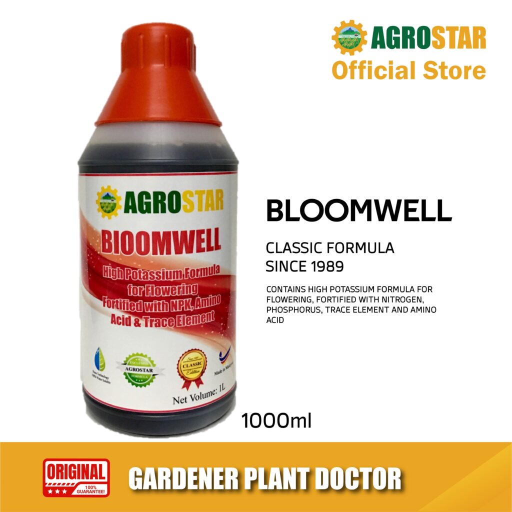 AGROSTAR – Bloomwell – High Potassium formula for flowering fortified with N P K, Amino Acid and trace element Liquid Fertilizer for Vegetables, flower, durian, Fruits &  All ornamentals 1L (Black)