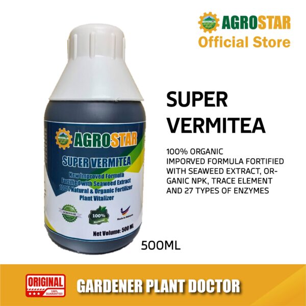 AGROSTAR - SUPER VERMITEA Organic Liquid Fertilizer Plant Food - New improved formula fortified with Seaweed Extract (Worm Compost Tea) 500ML